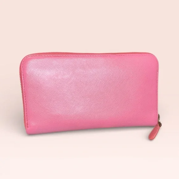 Prada Pink Saffiano Leather Bow Zip Around Continental Wallet - Picture 4 of 10